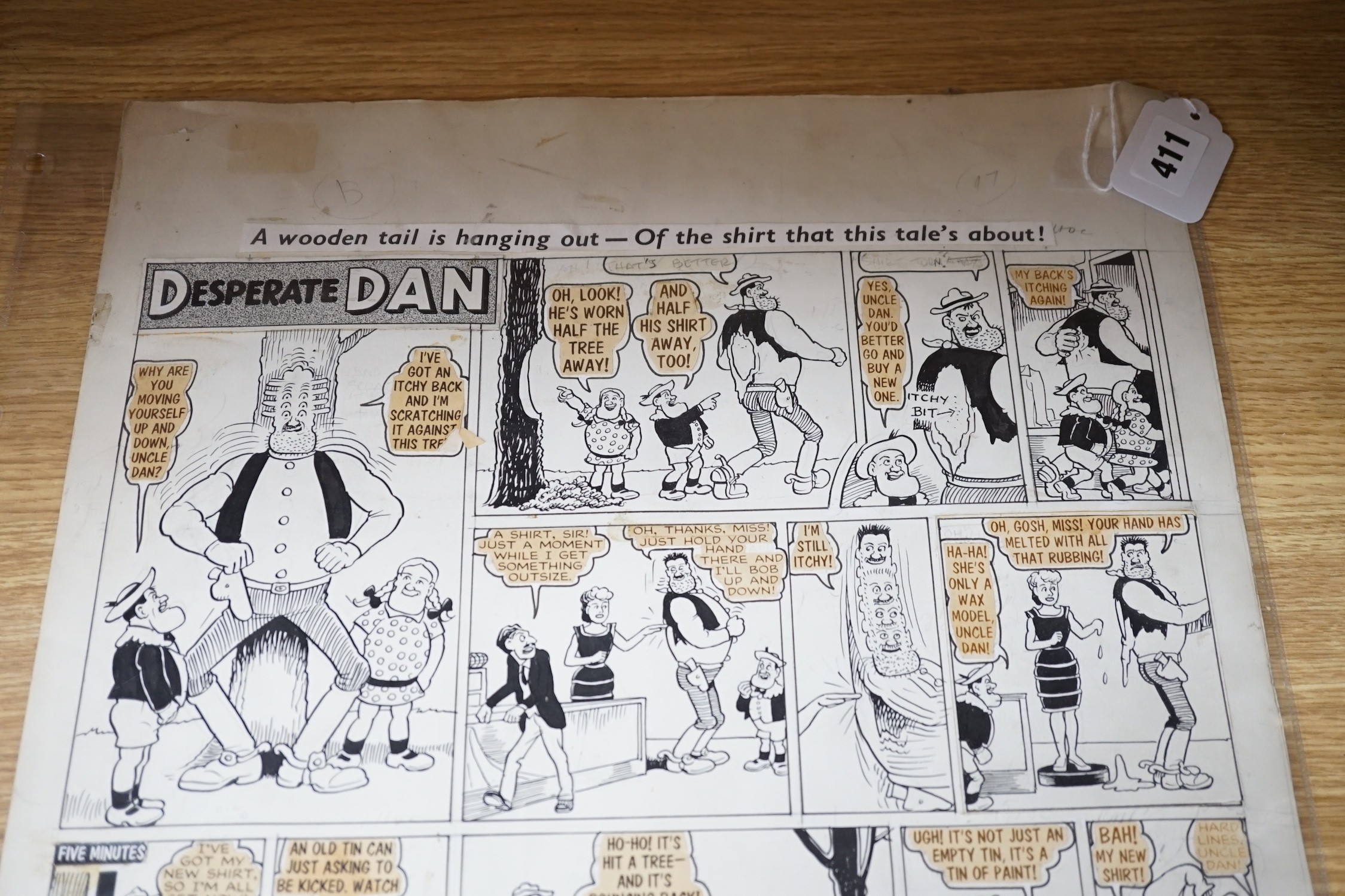 An original Desperate Dan artwork, signed by Dudley Watkins, 1961, for Dandy comics, 60.5cms high x 39cms wide